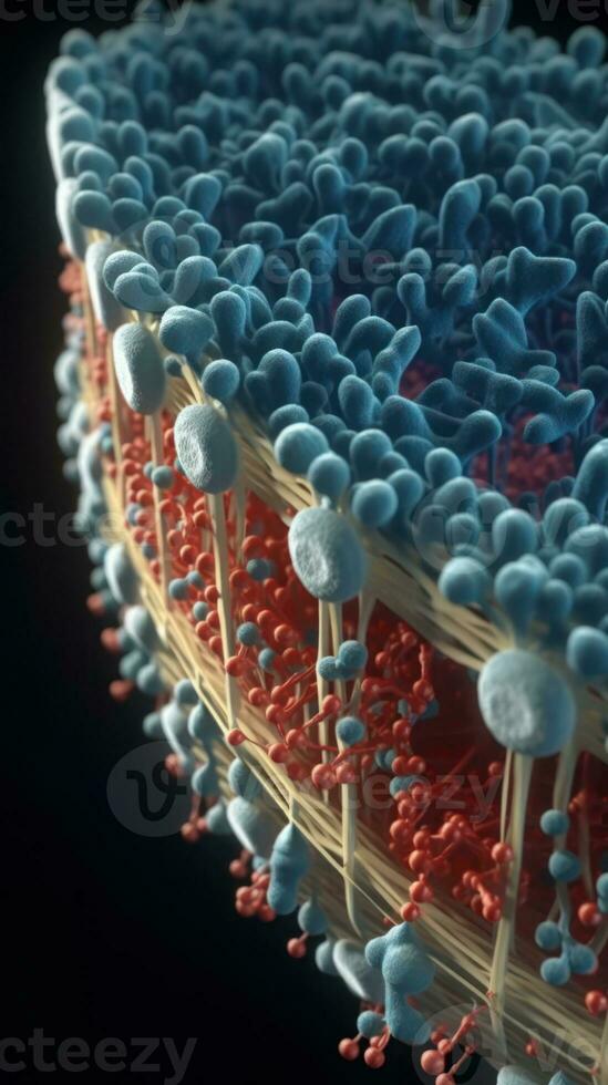 fluido simulación de célula membrana proteinas en 4k resolución generativo ai foto