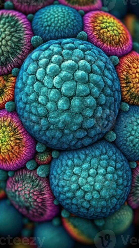 Vivid Colors of Cell Division A Highly Detailed Electron Microscope View Generative AI photo