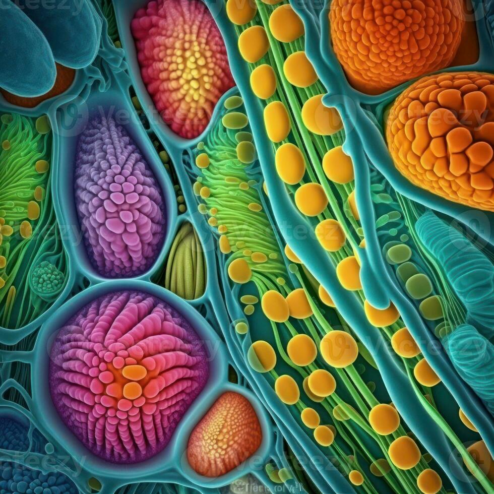 Inside a Plant Cell A Vivid View of Chloroplasts under an Electron Microscope Generative AI photo