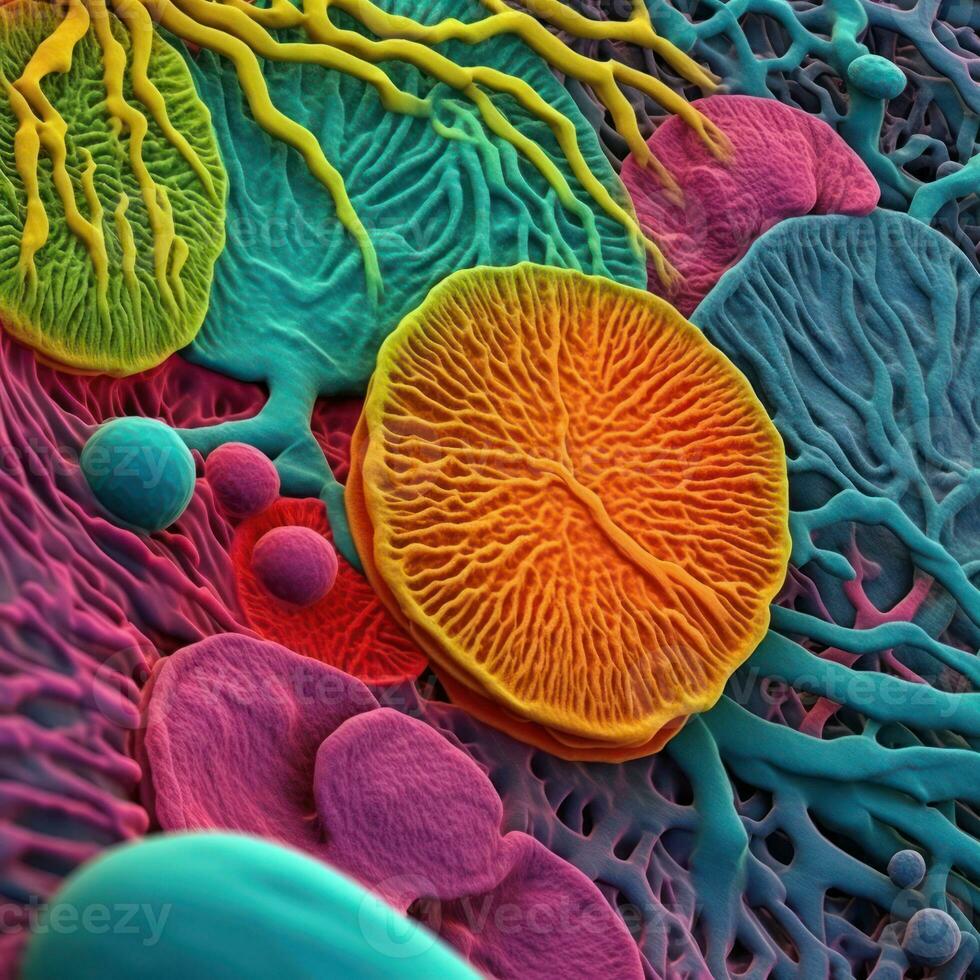 Inside a Plant Cell A Vivid View of Chloroplasts under an Electron Microscope Generative AI photo