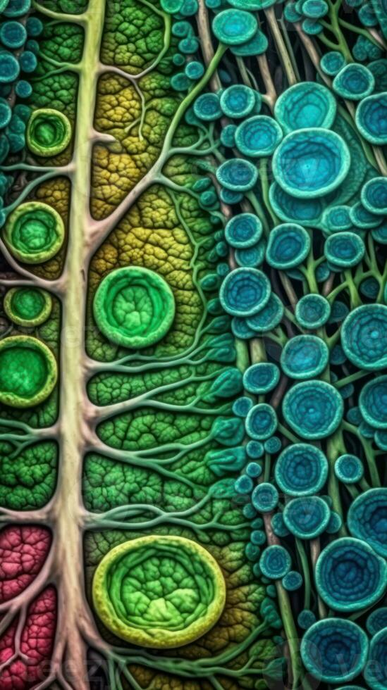 Inside a Plant Cell A Vivid View of Chloroplasts under an Electron Microscope Generative AI photo