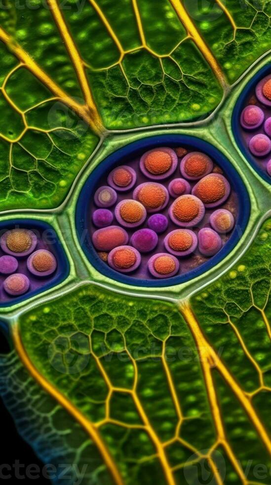 Inside a Plant Cell A Vivid View of Chloroplasts under an Electron Microscope Generative AI photo