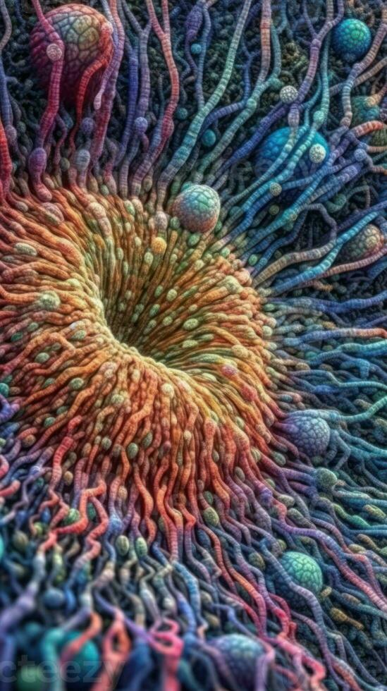 Vivid Colors of Cilia on a Cell Surface Viewed through an Electron Microscope Generative AI photo