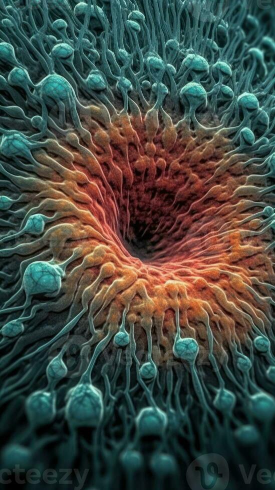 Vivid Colors of Cilia on a Cell Surface Viewed through a Highly Detailed Electron Microscope Generative AI photo