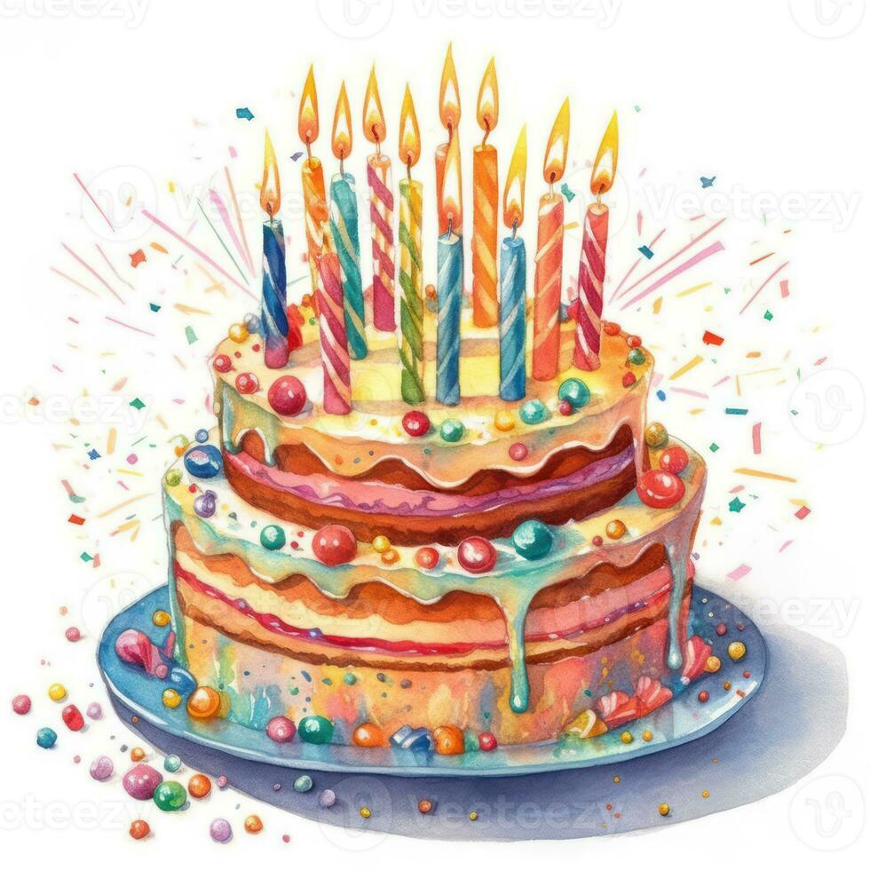 Celebrate with a Colorful Funfetti Cake Watercolor Illustration Generative AI photo
