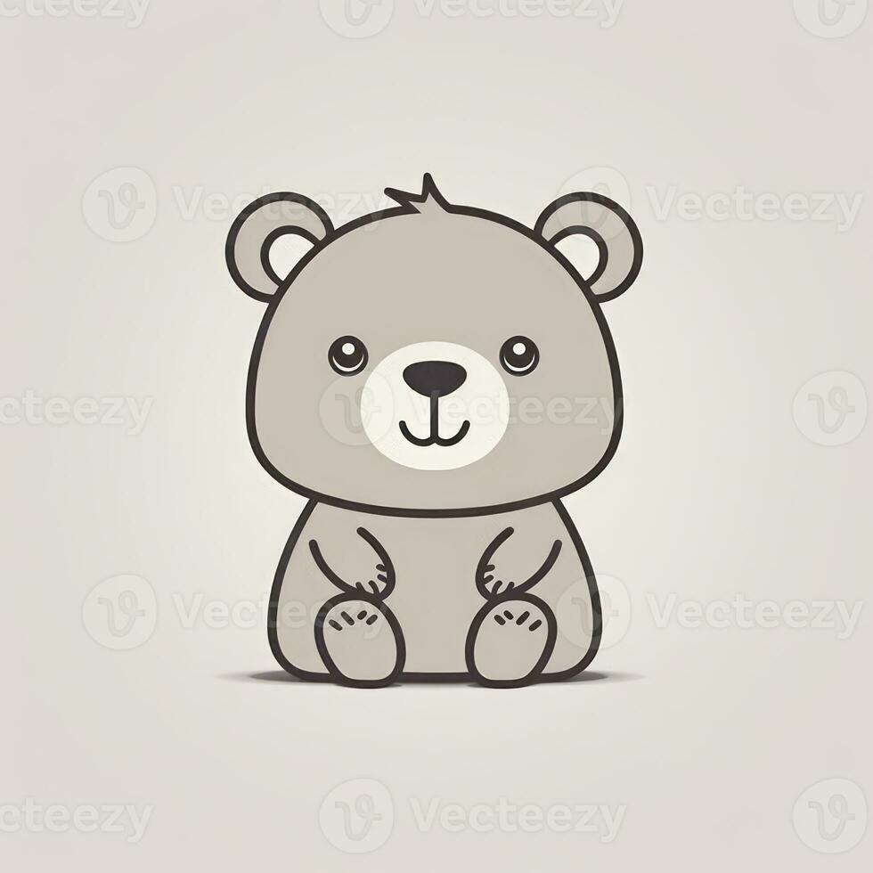 Simple and Cute Bear Outline in Cartoon Style on Clear Background Generative AI photo