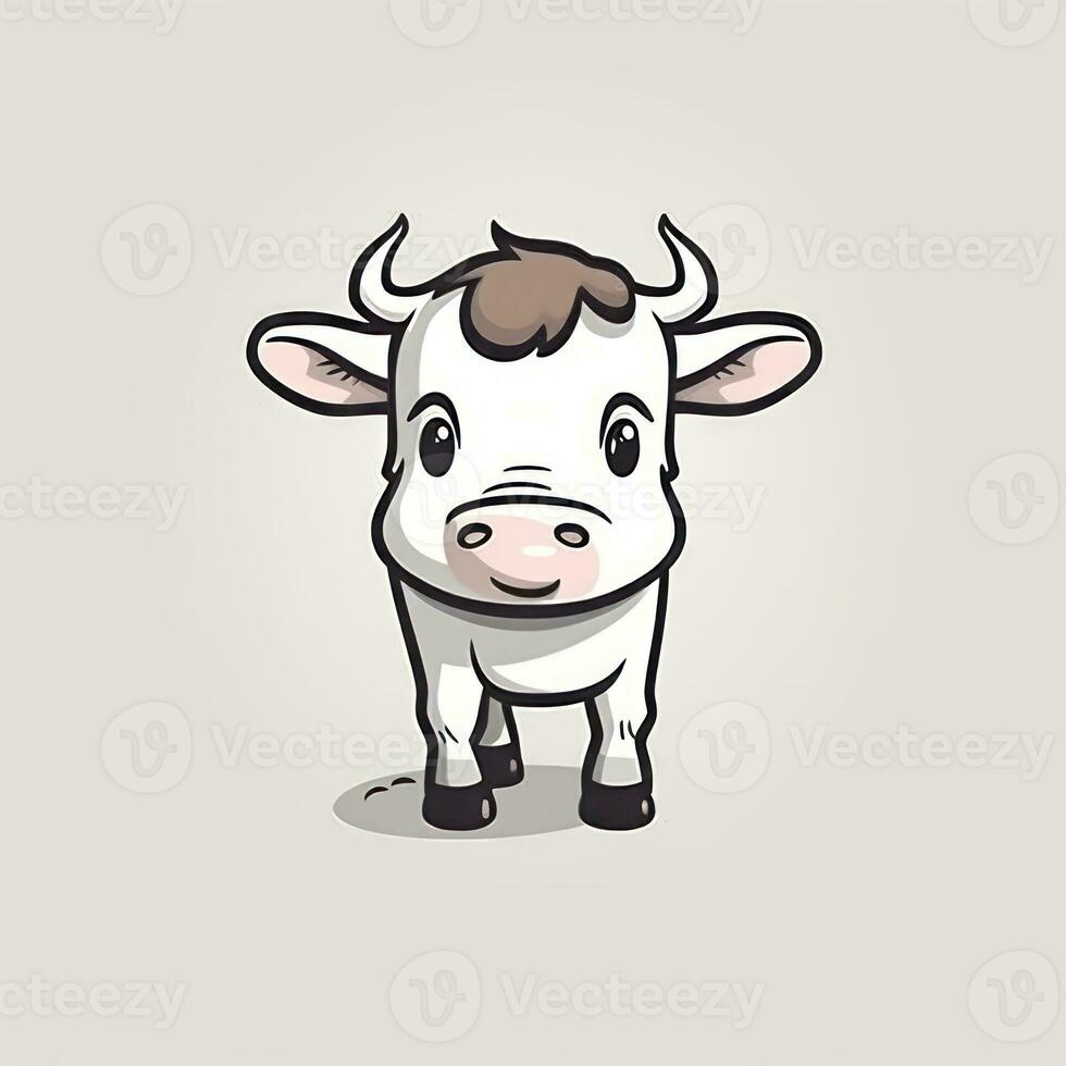 Simple and Cute Cow Outline in Cartoon Style on Clear Background Generative AI photo