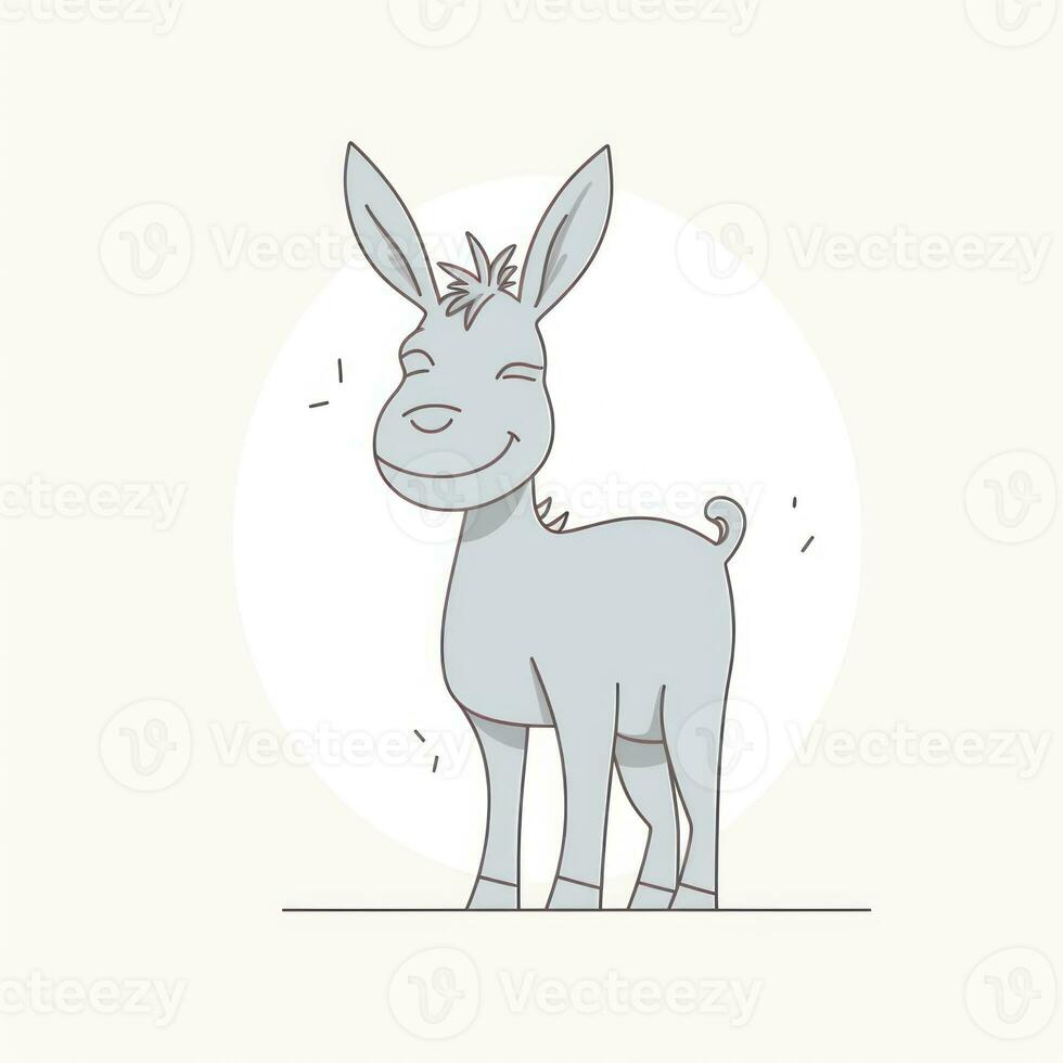 Simple and Cute Donkey Outline in Cartoon Style on Clear Background Generative AI photo