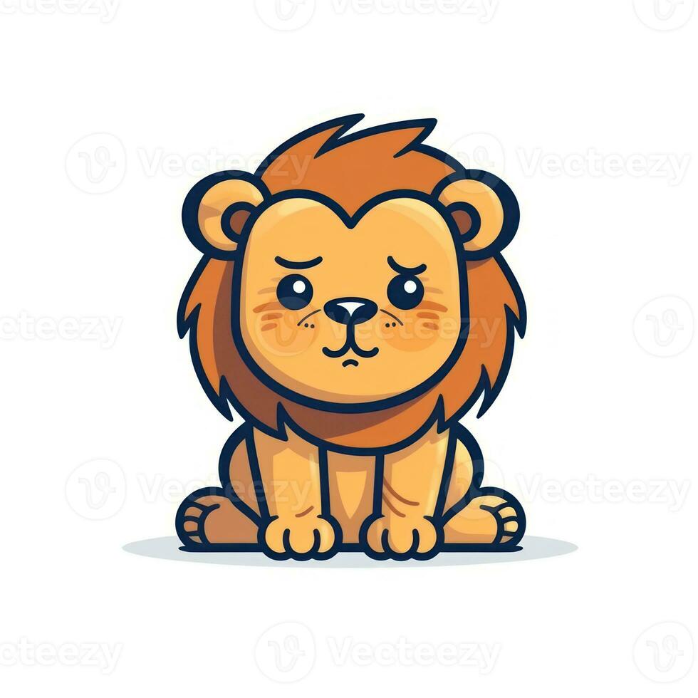 Simple and Cute Lion Outline in Cartoon Style on Clear Background Generative AI photo