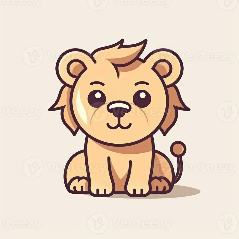 Simple and Cute Lion Outline in Cartoon Style on Clear Background Generative AI photo