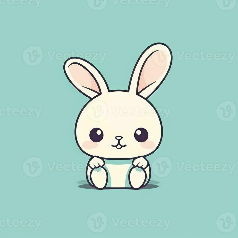Simple and Cute Rabbit Outline in Cartoon Style on Clear Background Generative AI photo