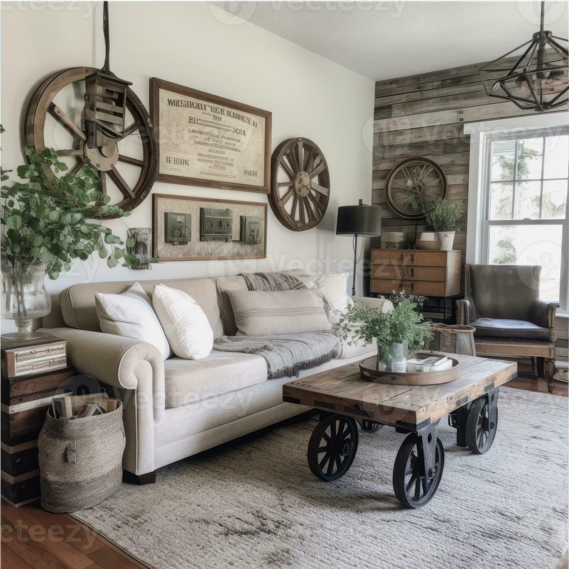 Industrial farmhouse living room deals