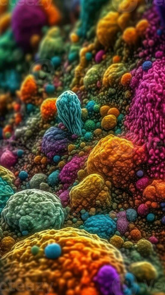 Vivid Colors of Microscopic Bacteria Viewed Through an Electron Microscope Generative AI photo