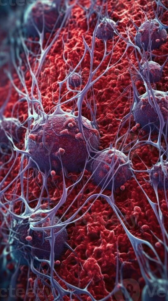 Vivid Colors of Blood Vessel Cells Under Electron Microscope Generative AI photo