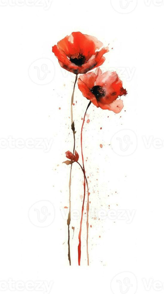 Fiery Red Poppy Bunch in Modern Watercolor Style on White Background Perfect for Floral Greeting Cards and Invitations Generative AI photo