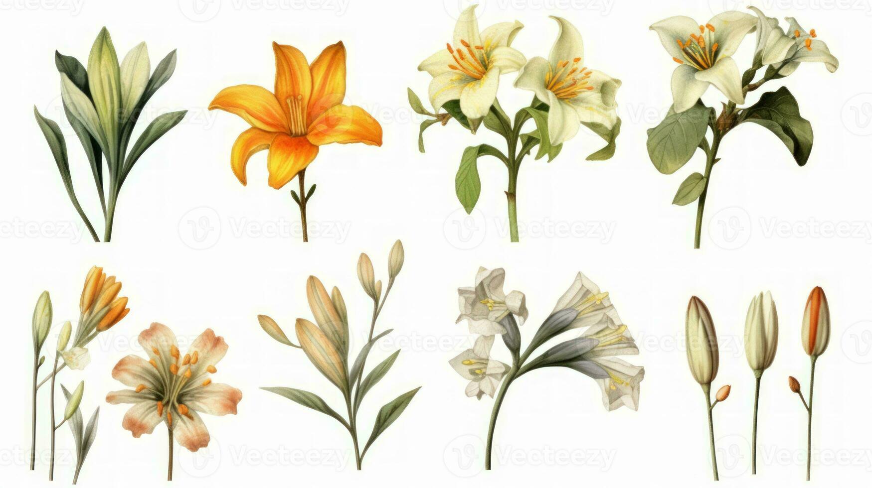 Beautiful Senegal Flower Collection in Watercolor on a Clean White Background with Sharp Lines and Centered View Generative AI photo