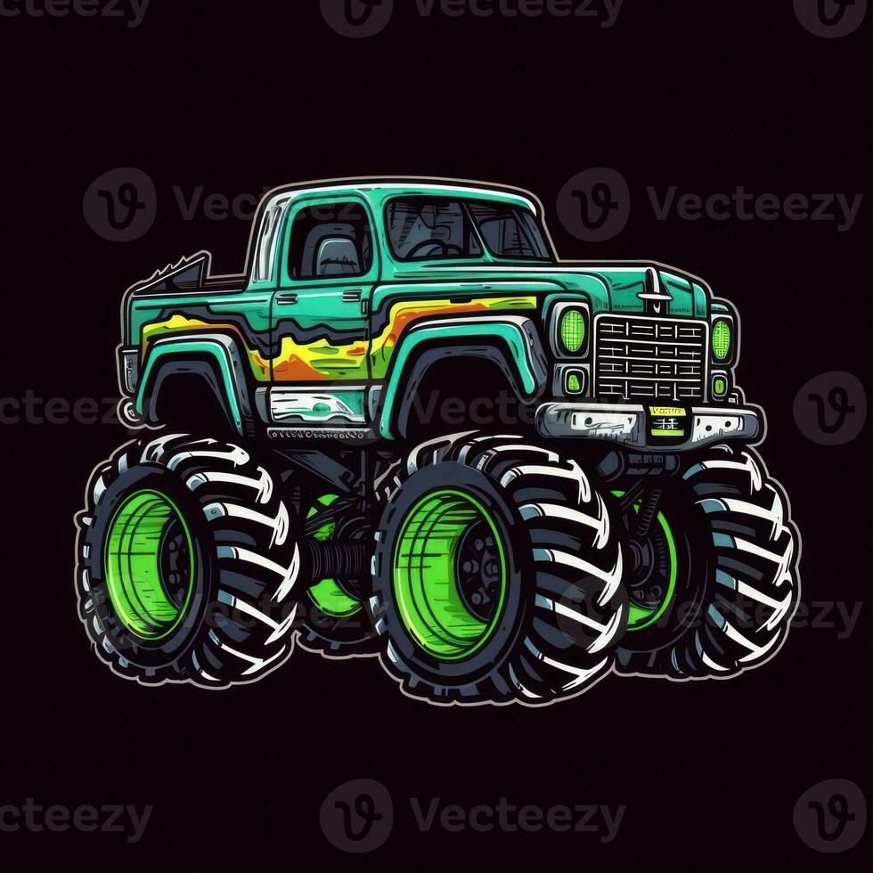 Colorful Monster Truck Sticker Graphic with White Border Outline photo