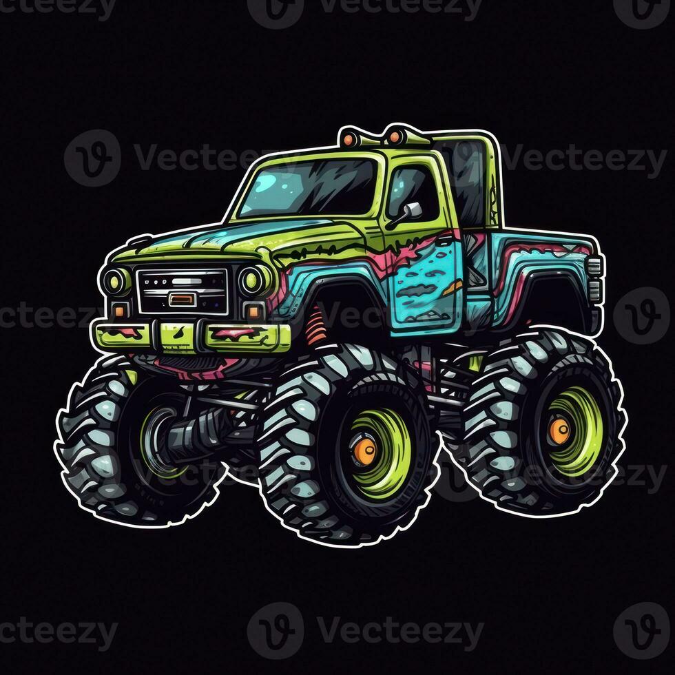 Colorful Monster Truck Sticker Graphic with White Border Outline photo