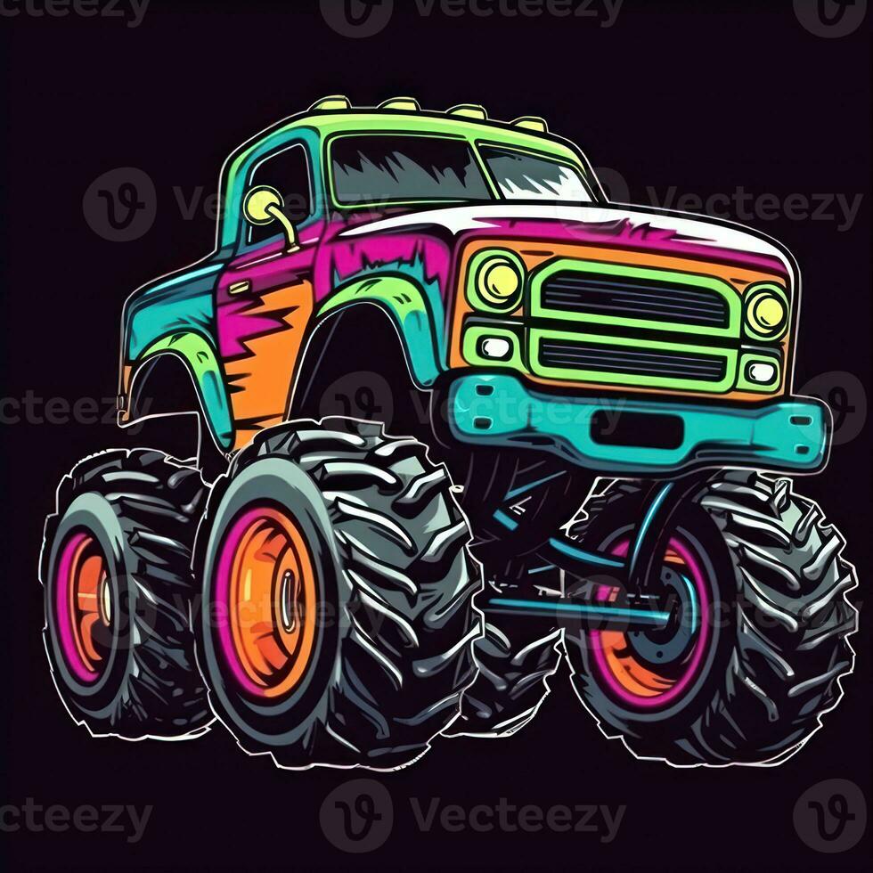 Colorful Monster Truck Sticker Graphic with White Border Outline photo