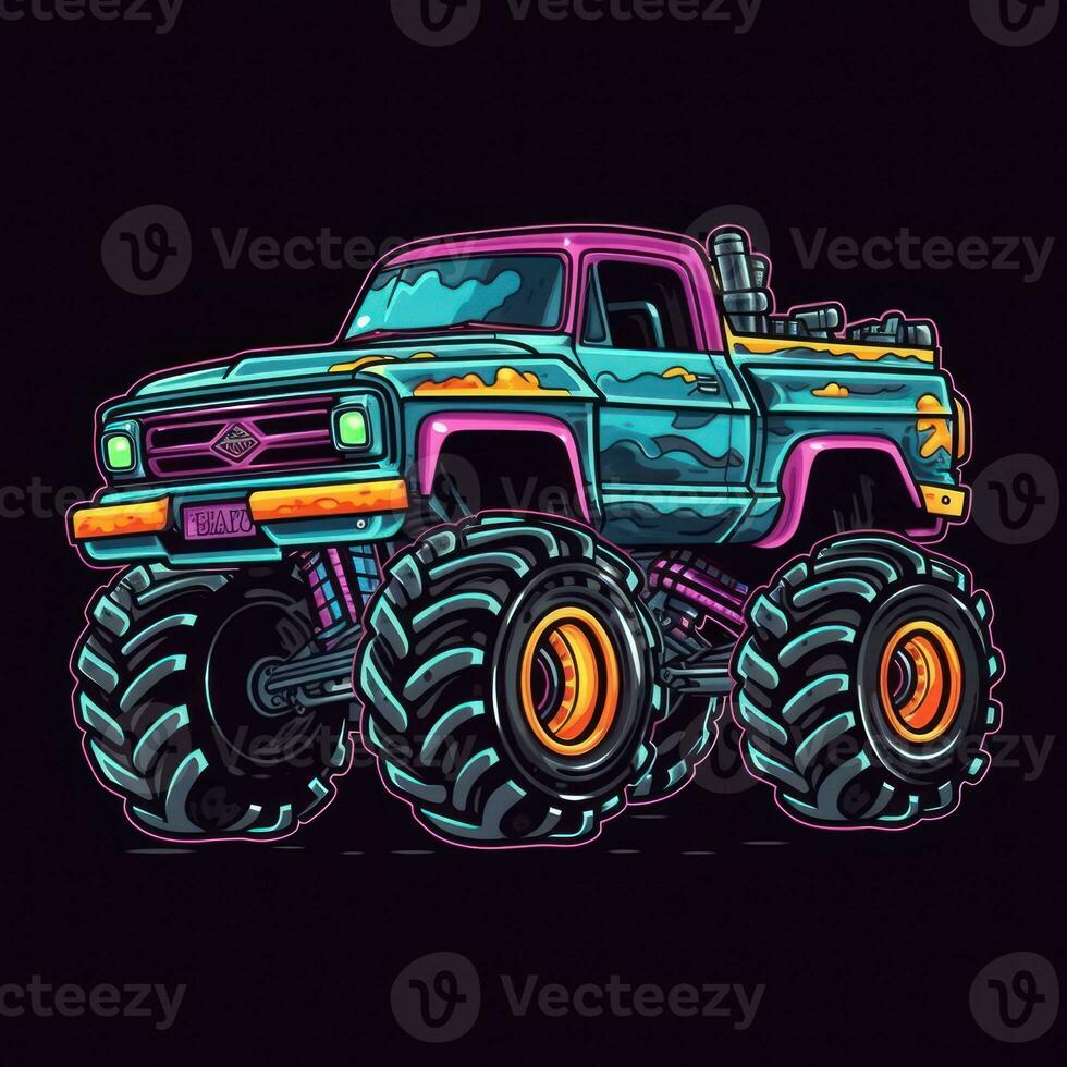 Colorful Monster Truck Sticker Graphic with White Border Outline photo