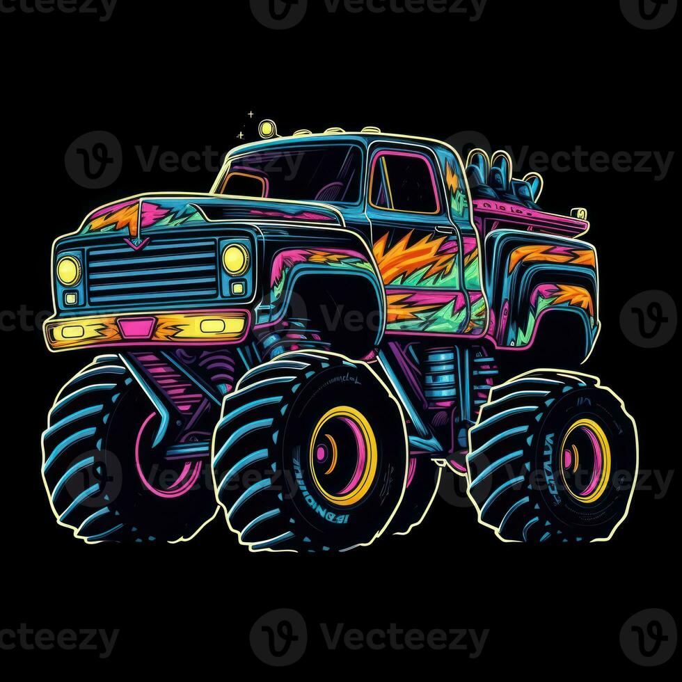 Colorful Monster Truck Sticker Graphic with White Border Outline photo