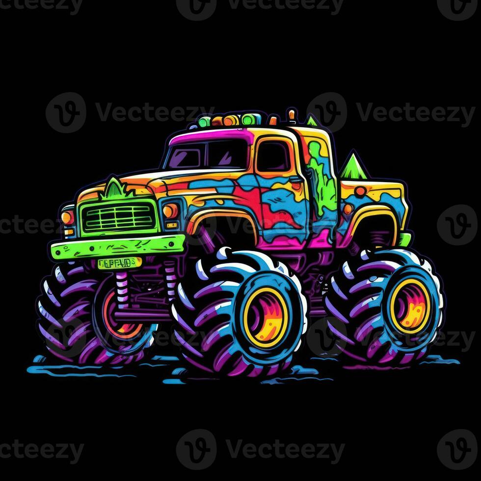 Colorful Monster Truck Sticker Graphic with White Border Outline photo