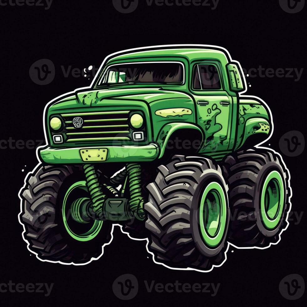 Green Monster Truck Sticker Graphic with White Border Outline photo