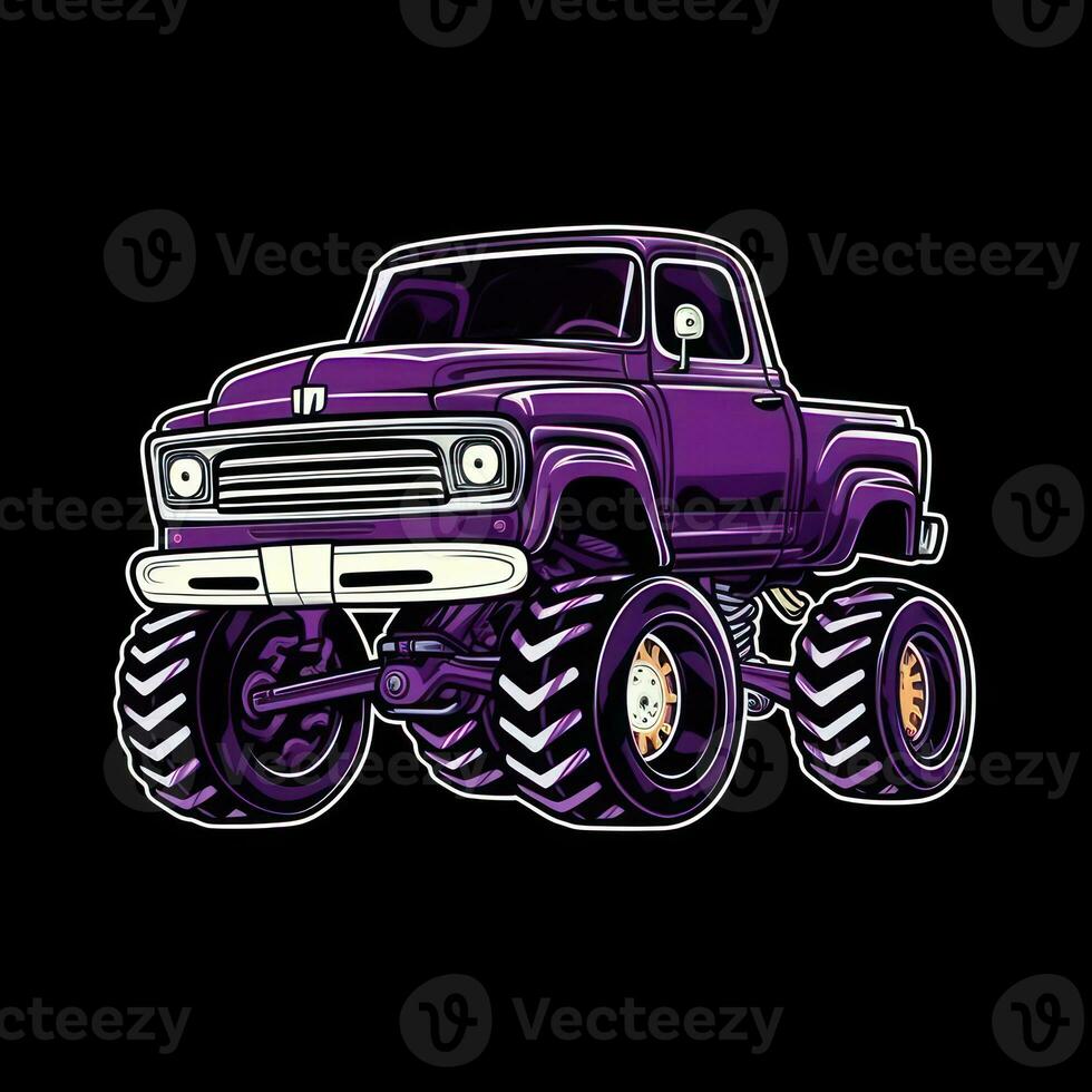 Purple Monster Truck Sticker Graphic with White Border Outline photo