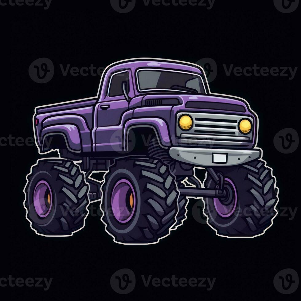 Purple Monster Truck Sticker Graphic with White Border Outline photo
