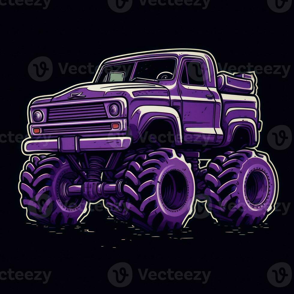 Purple Monster Truck Sticker Graphic with White Border Outline photo
