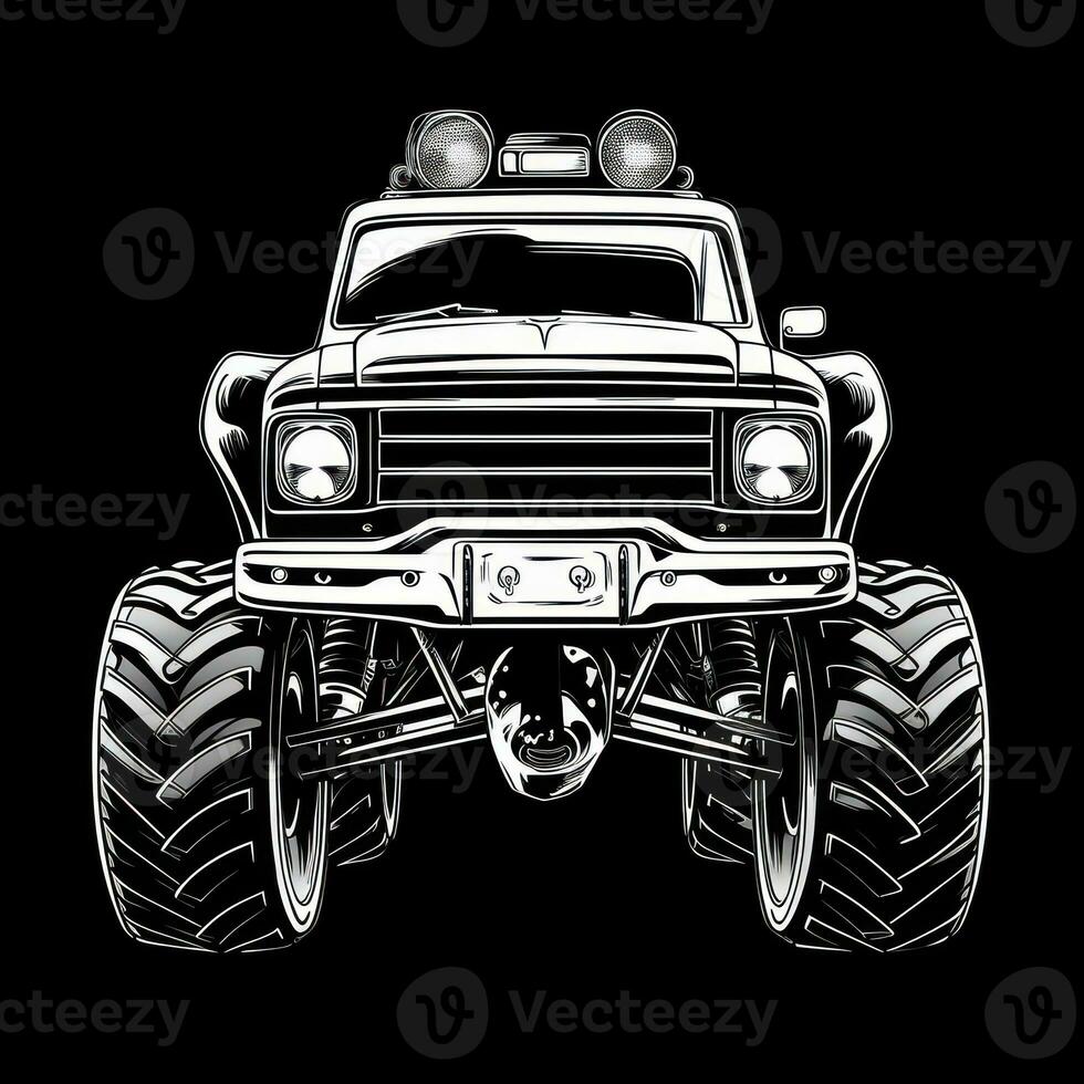 Monster Truck Sticker Graphic with White Border Outline Generative AI photo