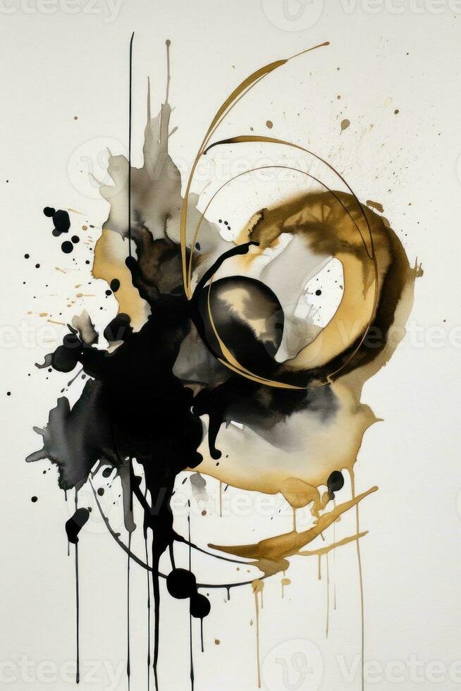 Elegant Black and Gold Watercolor Style Abstract Painting Generative AI photo