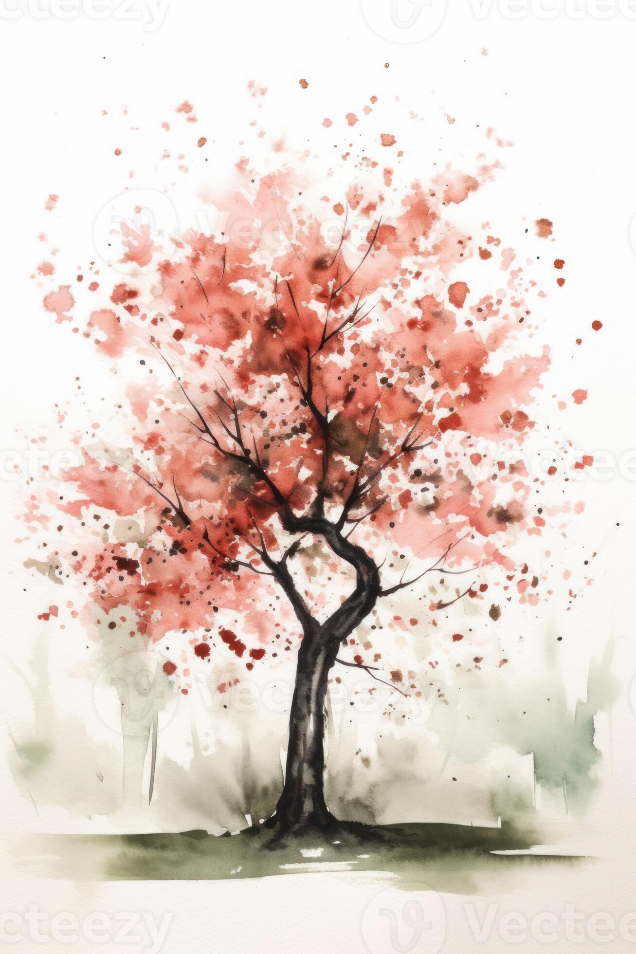 Watercolor Dogwood Tree Painting with Minimalistic Style Generative AI