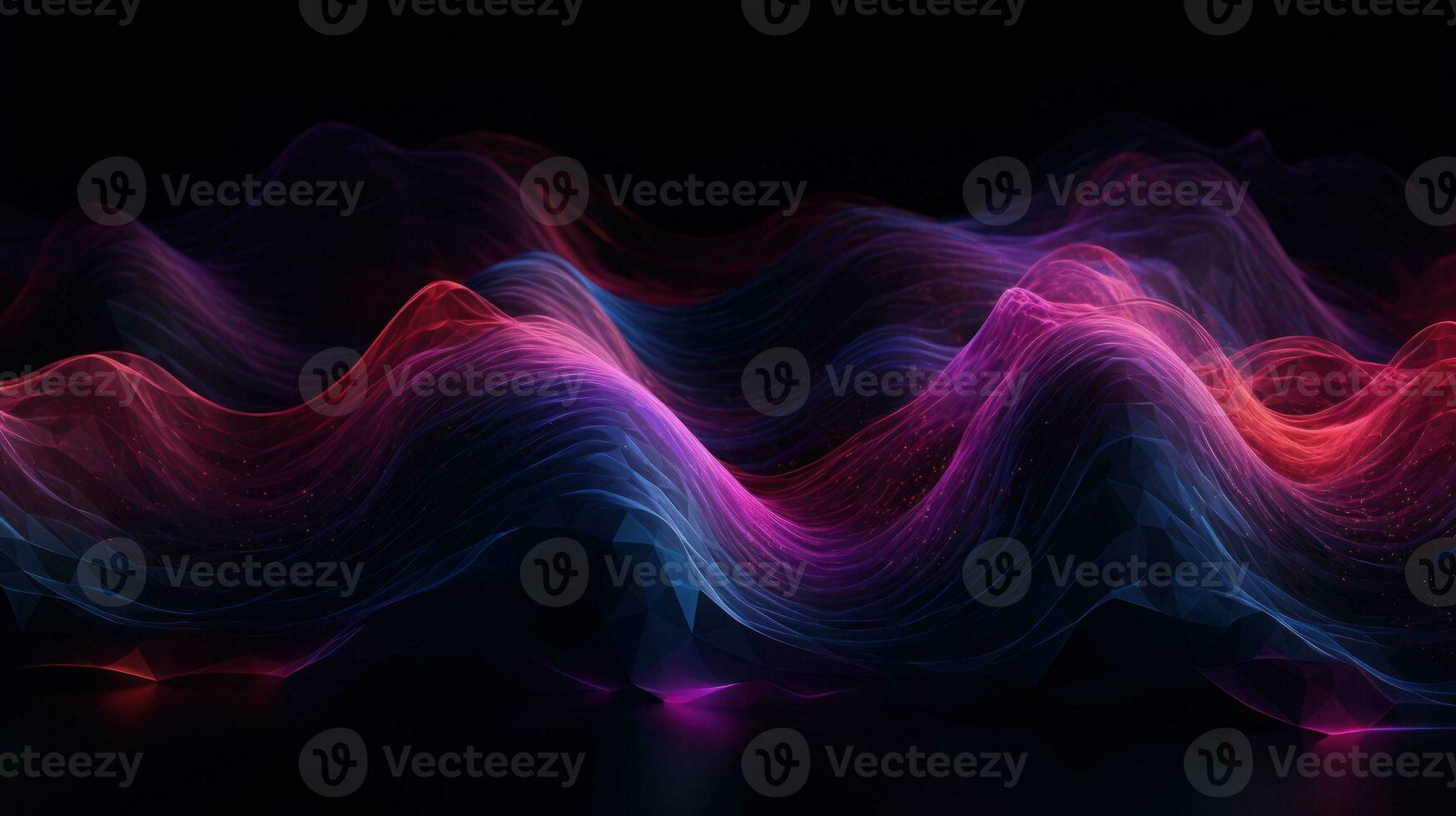 Neon Wave Patterns on Black Background in Dark Purple and Light Maroon Colors Generative AI photo