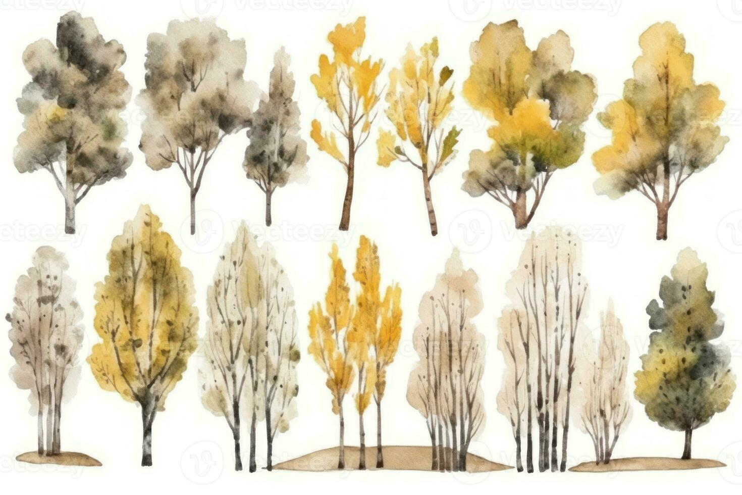 HandDrawn Watercolor Aspen Trees Collection A Forest Pack of Aspen Trees Generative AI photo
