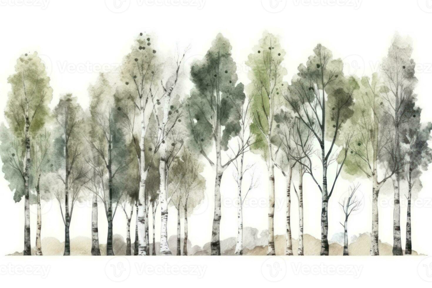 Birch Tree Forest Watercolor Collection  HandDrawn Set of Trees Ideal for NatureThemed Designs Generative AI photo