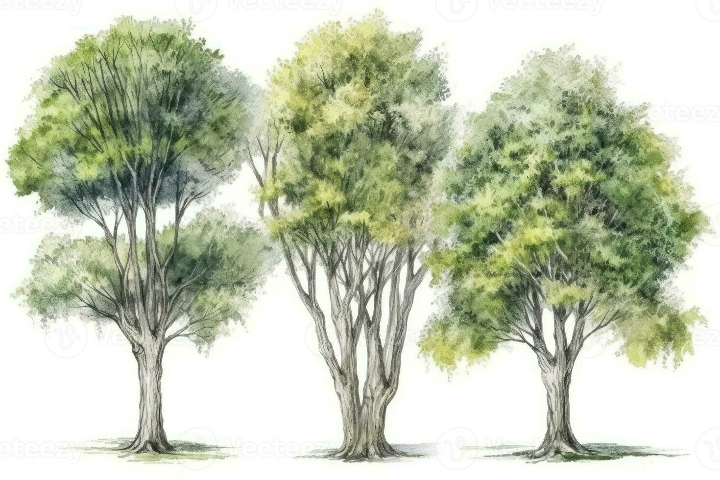 HandDrawn Watercolor Elm Trees Collection for Forest Scenes Generative AI photo