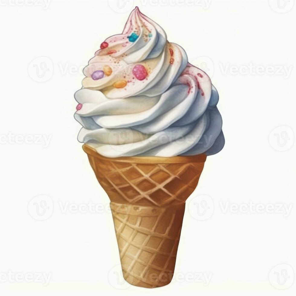 Delicious Soft Serve Ice Cream Watercolor Illustration Generative AI photo