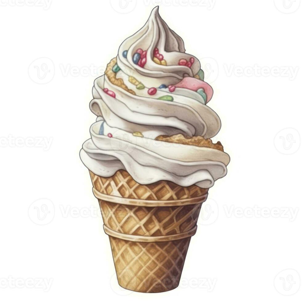 Delicious Soft Serve Ice Cream Watercolor Illustration Generative AI photo