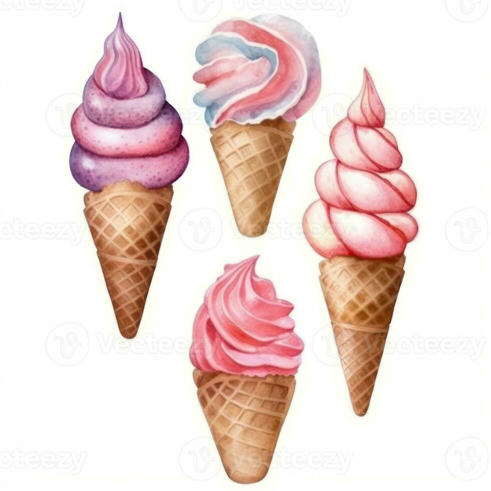 Delicious Soft Serve Ice Cream Watercolor Illustration Generative AI photo