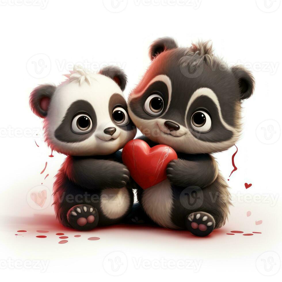 Cute Fluffy Baby Pandas in Love  Disney Style Clipart on White Background AI Generated photo
