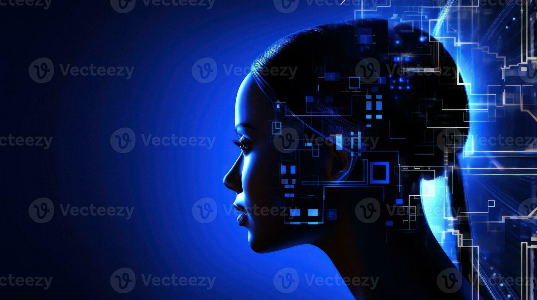 Translucent Closeup of Android Head Silhouette AI Generated photo
