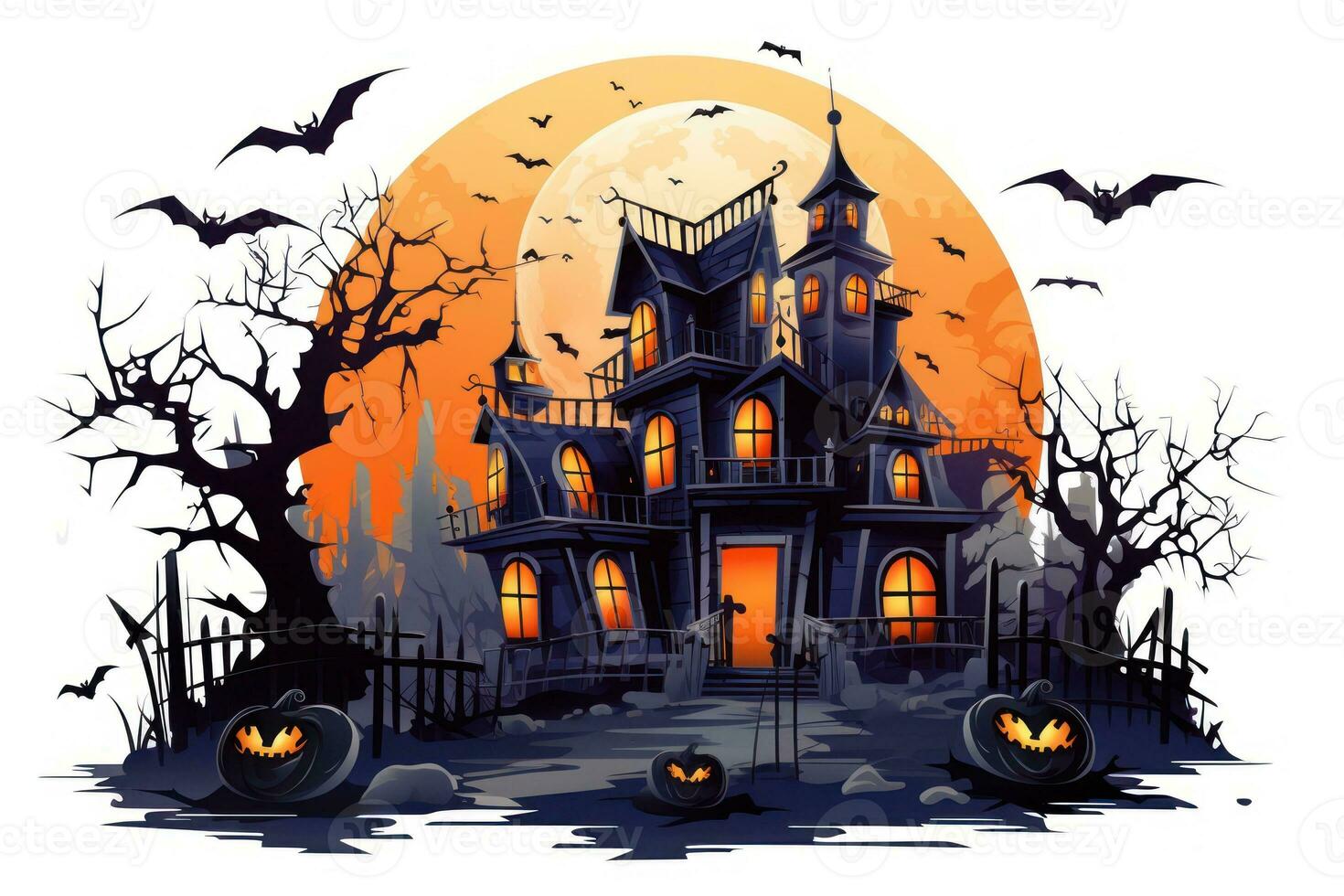 Spooky Halloween Stickers of Haunted Mansions AI Generated photo