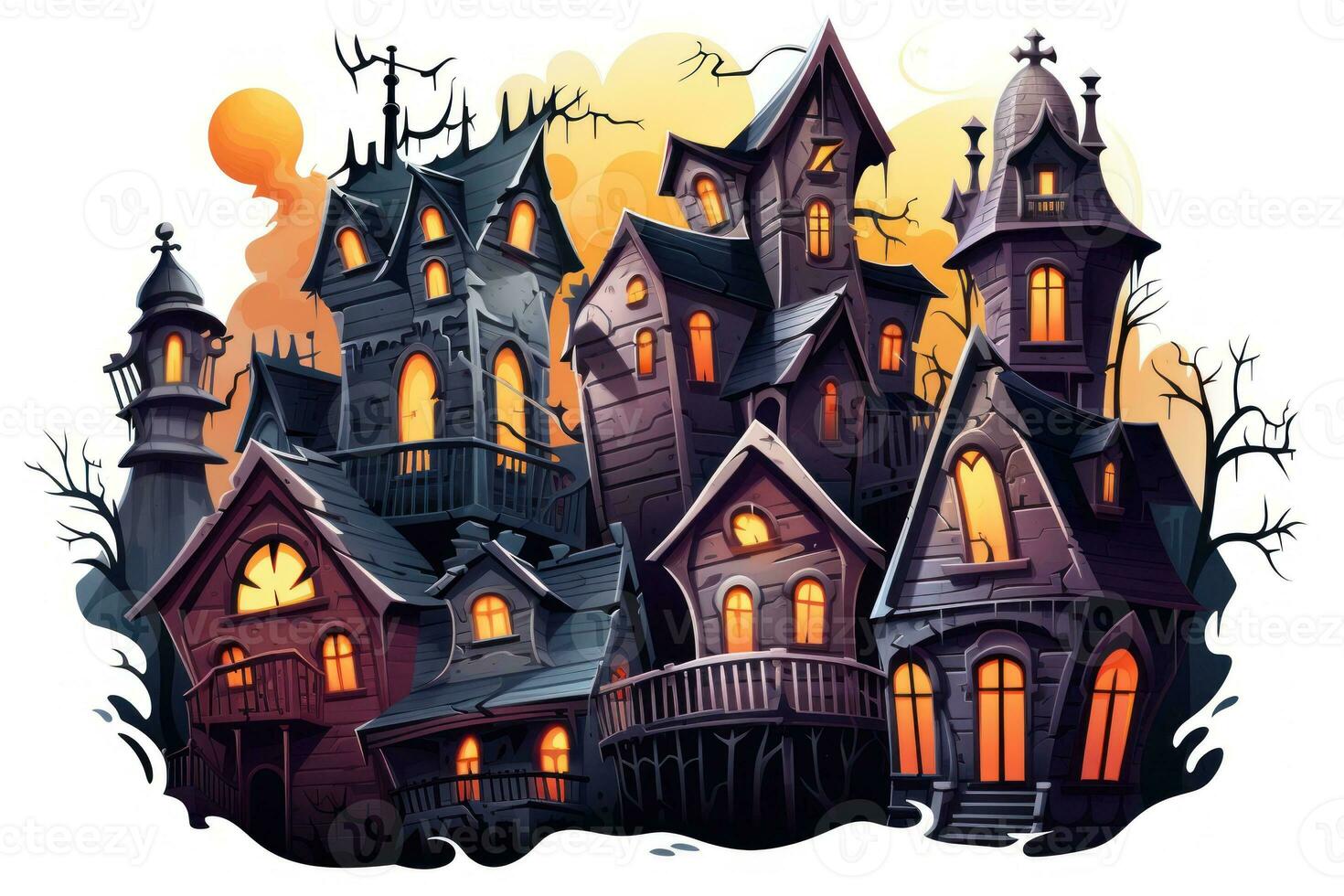 Spooky Halloween Stickers of Haunted Mansions AI Generated photo