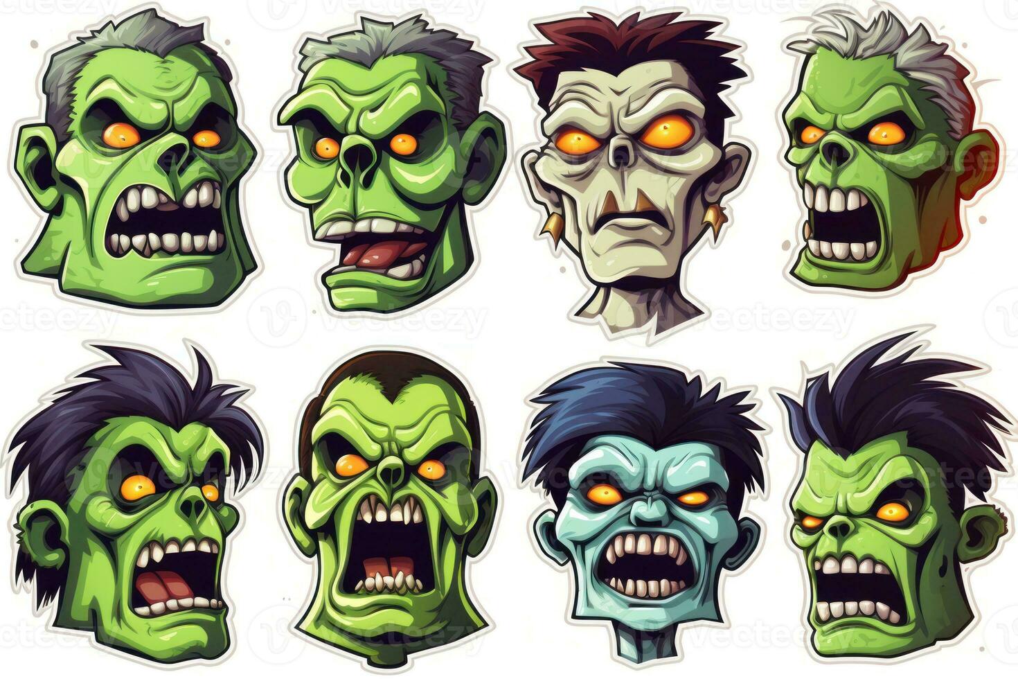 Spooky Halloween Stickers with Monsters on White Background AI Generated photo