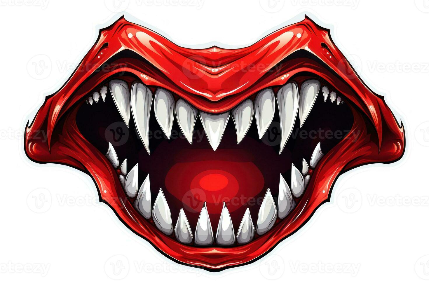 Spooky Halloween Stickers Vampire Fangs Isolated on White Background AI Generated photo