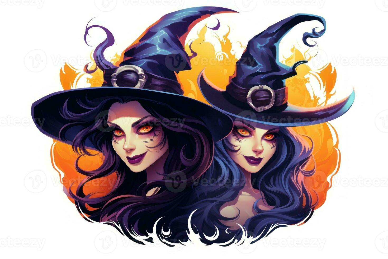 Spooky Halloween Stickers with Wicked Witches on White Background AI Generated photo