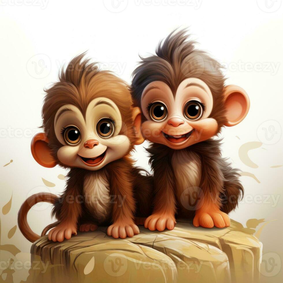 Adorable Baby Monkeys Clipart on White Background AI Generated 29989767