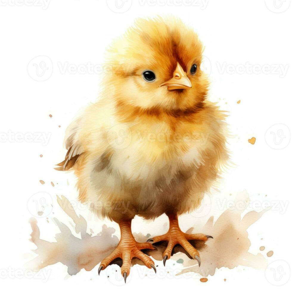 Adorable Watercolor Baby Chick Clipart on White Background AI Generated photo
