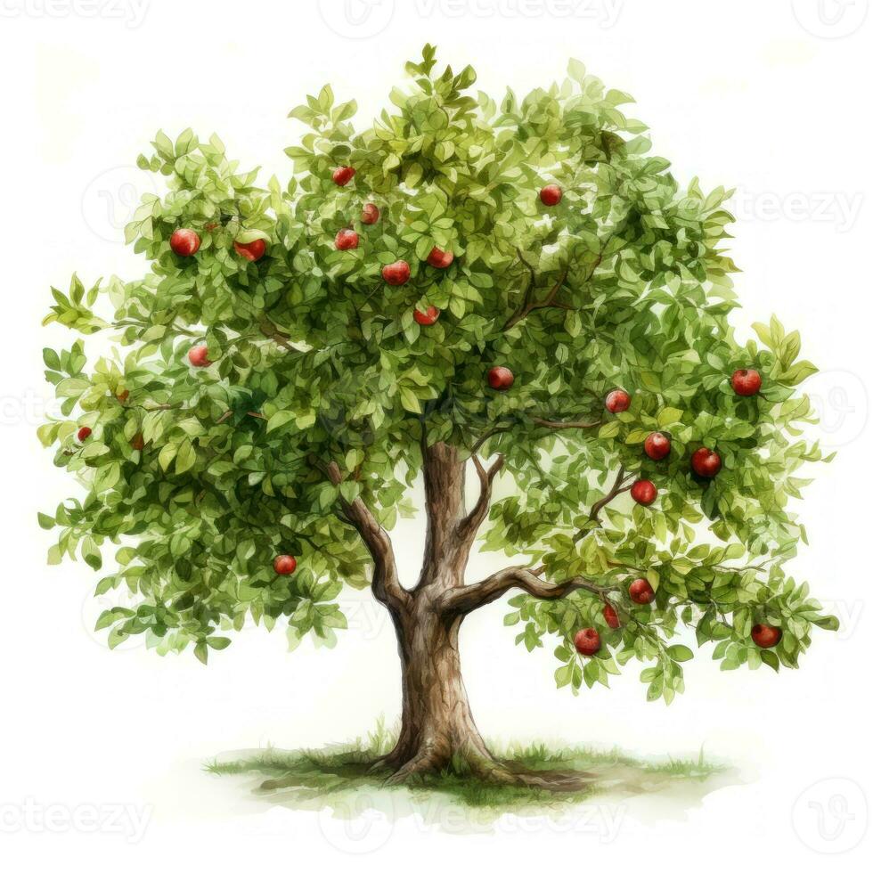 Watercolor Apple Tree for Toddler Book AI Generated photo